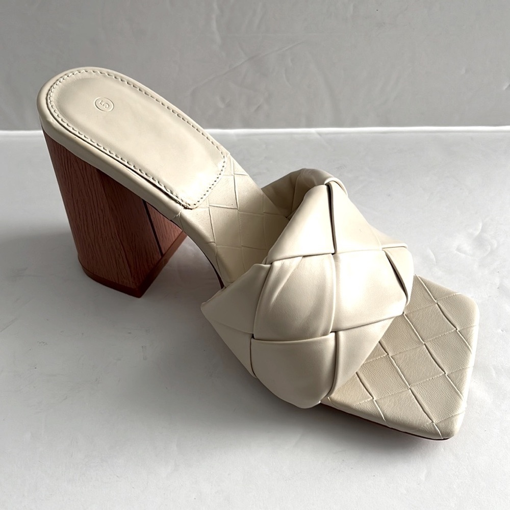 Womens Basket Weave Open Square Toe Block Heel Sandals Slides Pumps Size 5 NWT - Picture 3 of 8